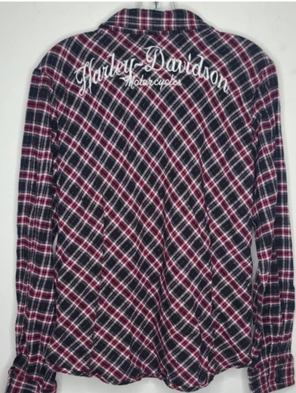 Harley Davidson red black silver long sleeve button down shirt - XL - Picture 2 of 6
